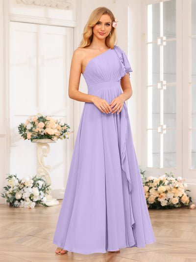 A-Line/Princess One-Shoulder Long Wedding Party Dresses with Split Side