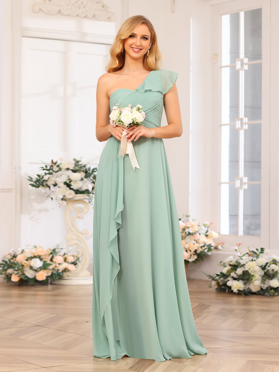 A-Line/Princess One-Shoulder Long Wedding Party Dresses with Split Side