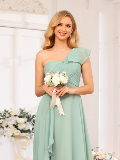 A-Line/Princess One-Shoulder Long Wedding Party Dresses with Split Side