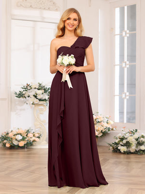 A-Line/Princess One-Shoulder Long Wedding Party Dresses with Split Side
