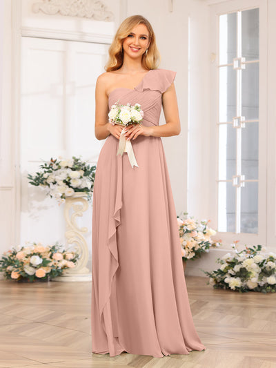 A-Line/Princess One-Shoulder Long Wedding Party Dresses with Split Side