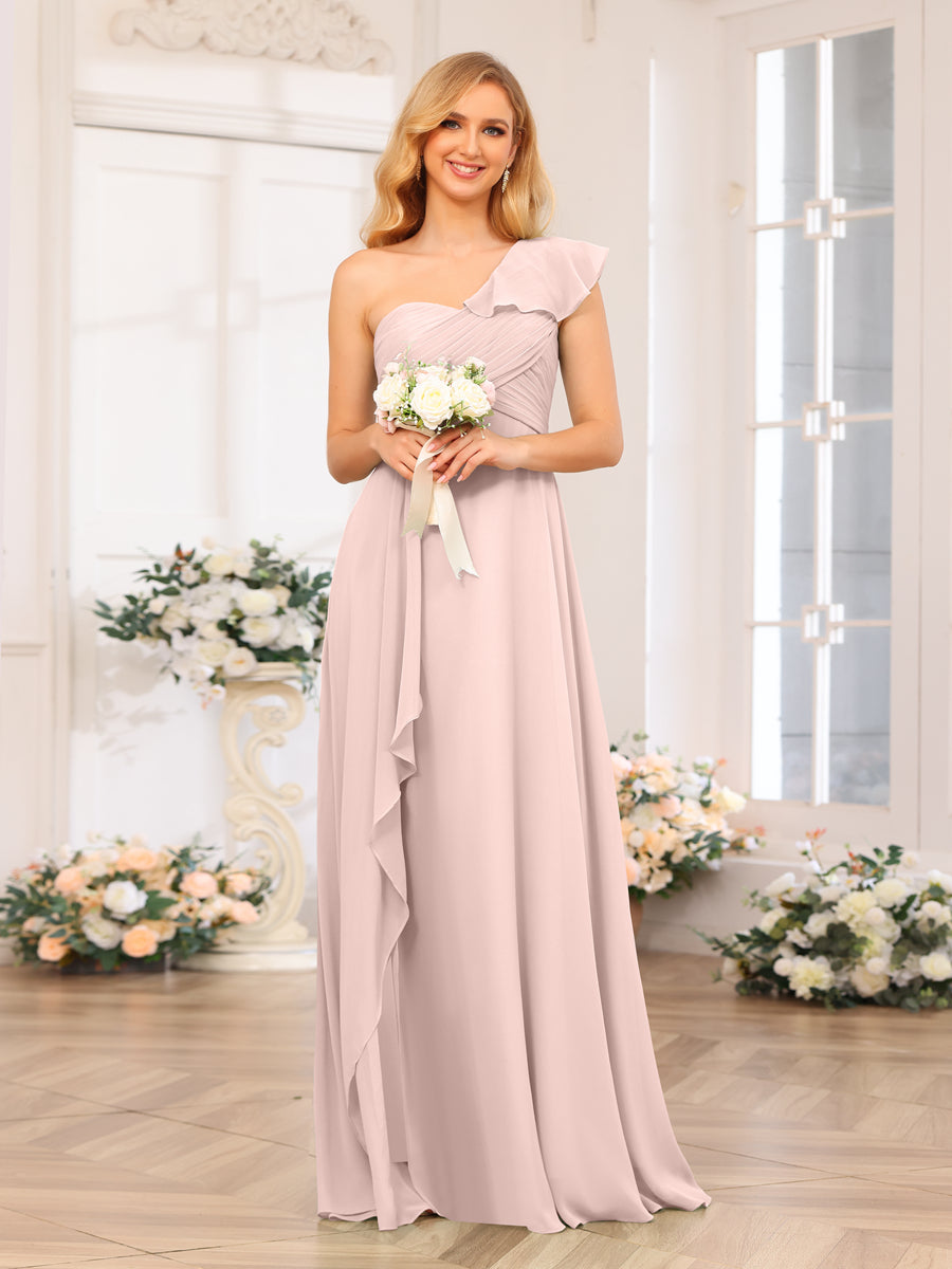 A-Line/Princess One-Shoulder Long Wedding Party Dresses with Split Side