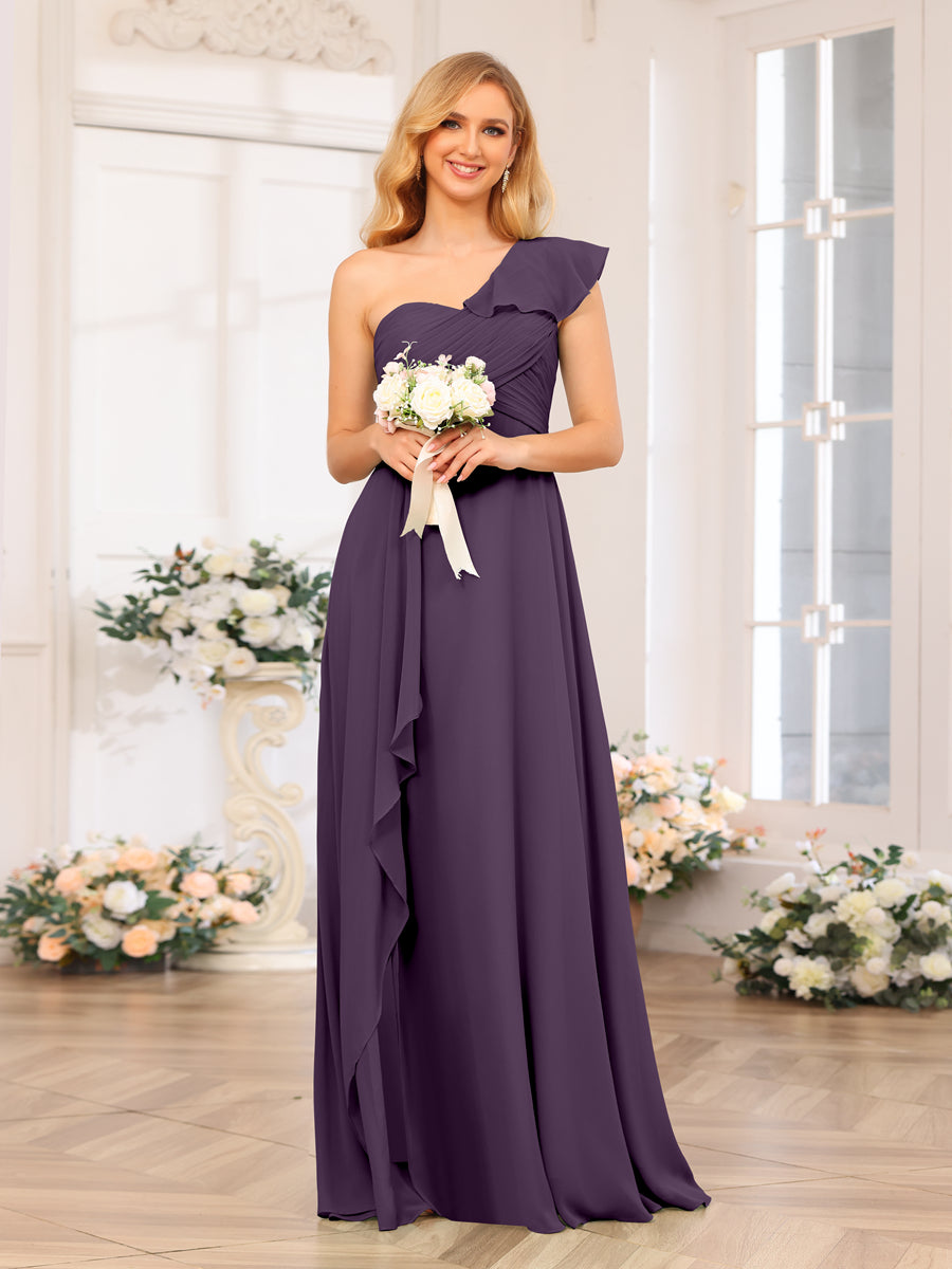 A-Line/Princess One-Shoulder Long Wedding Party Dresses with Split Side