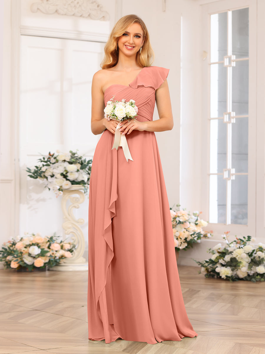 Lavetir Bridesmaid Dresses Mauve A-Line/Princess One-Shoulder Long Wedding Party Dresses with Split Side 2026