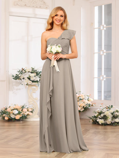 A-Line/Princess One-Shoulder Long Wedding Party Dresses with Split Side