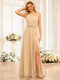 A-Line/Princess One-Shoulder Long Wedding Party Dresses with Split Side