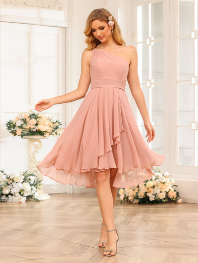 A-Line/Princess One-Shoulder Short Wedding Party Dresses with Ruffles