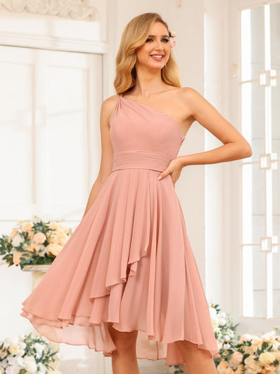 A-Line/Princess One-Shoulder Short Wedding Party Dresses with Ruffles