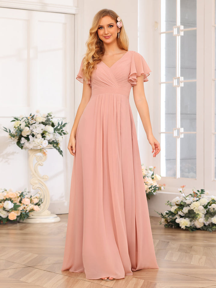 A-Line/Princess V-Neck Long Wedding Party Dresses with Split Side &amp; Pockets