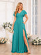 A-Line/Princess V-Neck Long Wedding Party Dresses with Split Side & Pockets