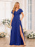 A-Line/Princess V-Neck Long Wedding Party Dresses with Split Side & Pockets