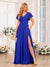 A-Line/Princess V-Neck Long Wedding Party Dresses with Split Side & Pockets