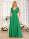 A-Line/Princess V-Neck Long Wedding Party Dresses with Split Side & Pockets