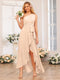 A-Line/Princess One-Shoulder Long Wedding Party Dresses with Sash