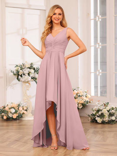 A-Line/Princess V-Neck Long Wedding Party Dresses with Pockets