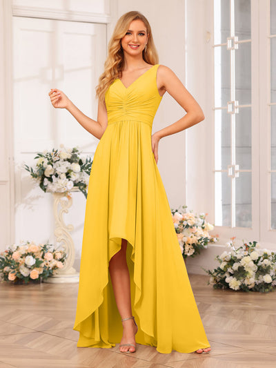 A-Line/Princess V-Neck Long Wedding Party Dresses with Pockets