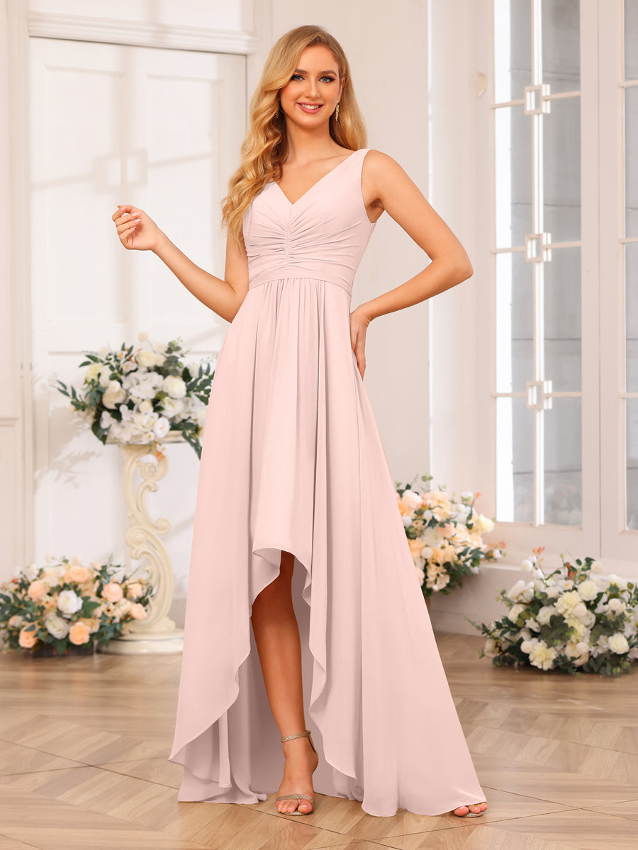 A-Line/Princess V-Neck Long Wedding Party Dresses with Pockets