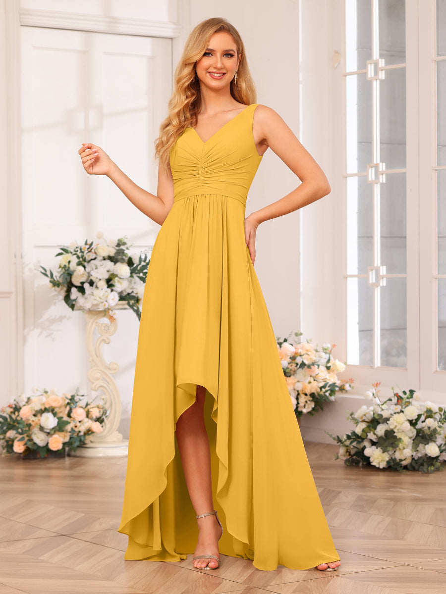 A-Line/Princess V-Neck Long Wedding Party Dresses with Pockets