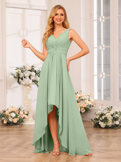 A-Line/Princess V-Neck Long Wedding Party Dresses with Pockets