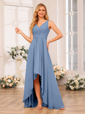 A-Line/Princess V-Neck Long Wedding Party Dresses with Pockets