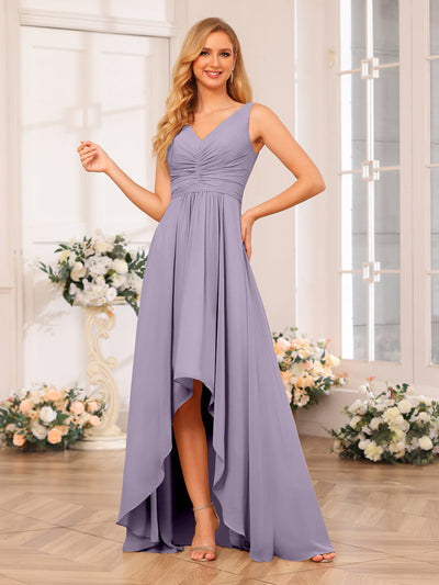 A-Line/Princess V-Neck Long Wedding Party Dresses with Pockets