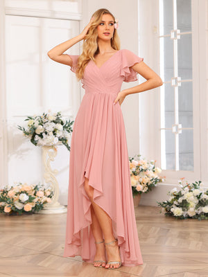 A-Line/Princess V-Neck Long Wedding Party Dresses with Ruffles