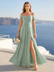 A-Line/Princess Spaghetti Straps Long Wedding Party Dresses with Split Side & Pockets