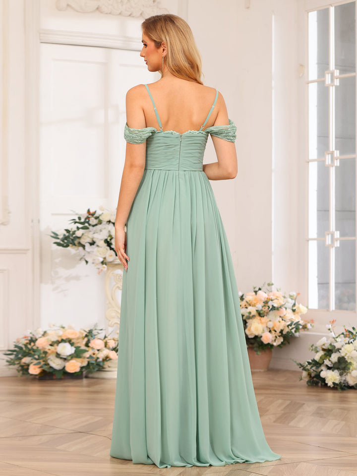 A-Line/Princess Spaghetti Straps Long Wedding Party Dresses with Split Side &amp; Pockets