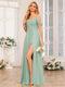 A-Line/Princess Spaghetti Straps Long Wedding Party Dresses with Split Side & Pockets