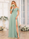 A-Line/Princess Spaghetti Straps Long Wedding Party Dresses with Split Side & Pockets