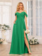 A-Line/Princess Spaghetti Straps Long Wedding Party Dresses with Split Side & Pockets