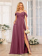 A-Line/Princess Spaghetti Straps Long Wedding Party Dresses with Split Side & Pockets