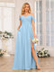 A-Line/Princess Spaghetti Straps Long Wedding Party Dresses with Split Side & Pockets