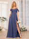 A-Line/Princess Spaghetti Straps Long Wedding Party Dresses with Split Side & Pockets