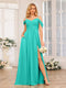 A-Line/Princess Spaghetti Straps Long Wedding Party Dresses with Split Side & Pockets