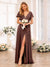A-Line/Princess V-Neck Long Wedding Party Dresses with Split Side & Sash