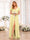 A-Line/Princess V-Neck Long Wedding Party Dresses with Split Side & Sash