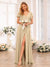 A-Line/Princess V-Neck Long Wedding Party Dresses with Split Side & Sash
