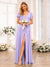A-Line/Princess V-Neck Long Wedding Party Dresses with Split Side & Sash