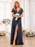 A-Line/Princess V-Neck Long Wedding Party Dresses with Split Side & Sash