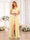 A-Line/Princess V-Neck Long Wedding Party Dresses with Split Side & Sash