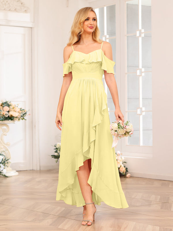 A-Line/Princess Spaghetti Straps Long Wedding Party Dresses with Ruffles