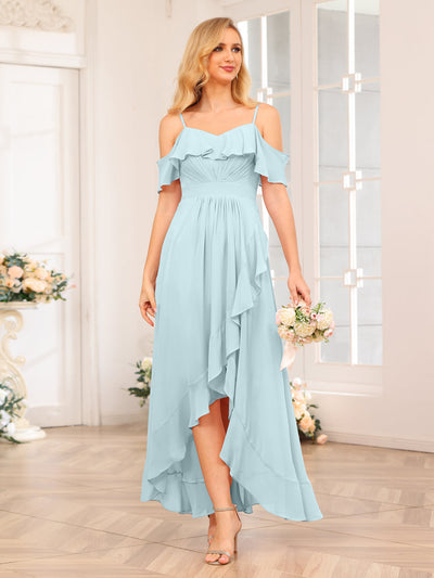 A-Line/Princess Spaghetti Straps Long Wedding Party Dresses with Ruffles