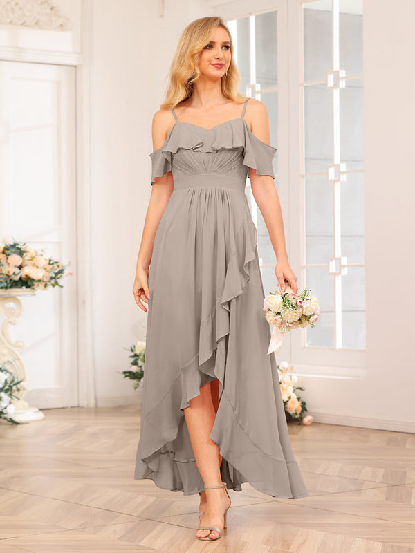 A-Line/Princess Spaghetti Straps Long Wedding Party Dresses with Ruffles