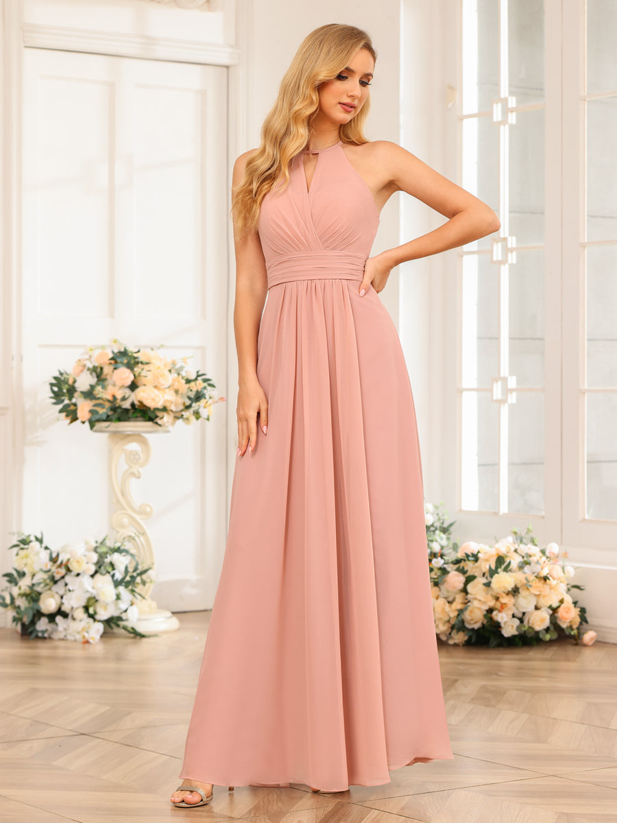 A-Line/Princess Halter Long Wedding Party Dresses with Split Side