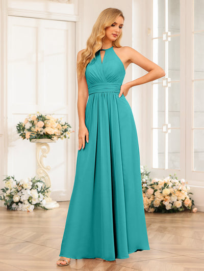 A-Line/Princess Halter Long Wedding Party Dresses with Split Side