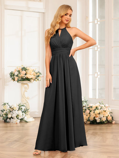 A-Line/Princess Halter Long Wedding Party Dresses with Split Side