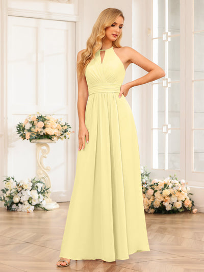 A-Line/Princess Halter Long Wedding Party Dresses with Split Side