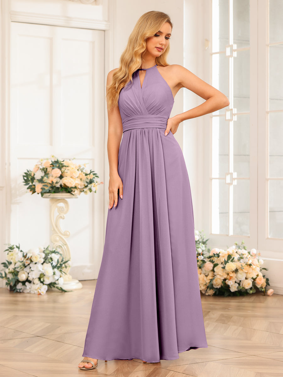 A-Line/Princess Halter Long Wedding Party Dresses with Split Side