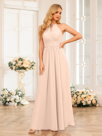 A-Line/Princess Halter Long Wedding Party Dresses with Split Side